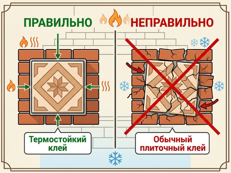 Инфографика о выборе термостойкого клея для облицовки мангала