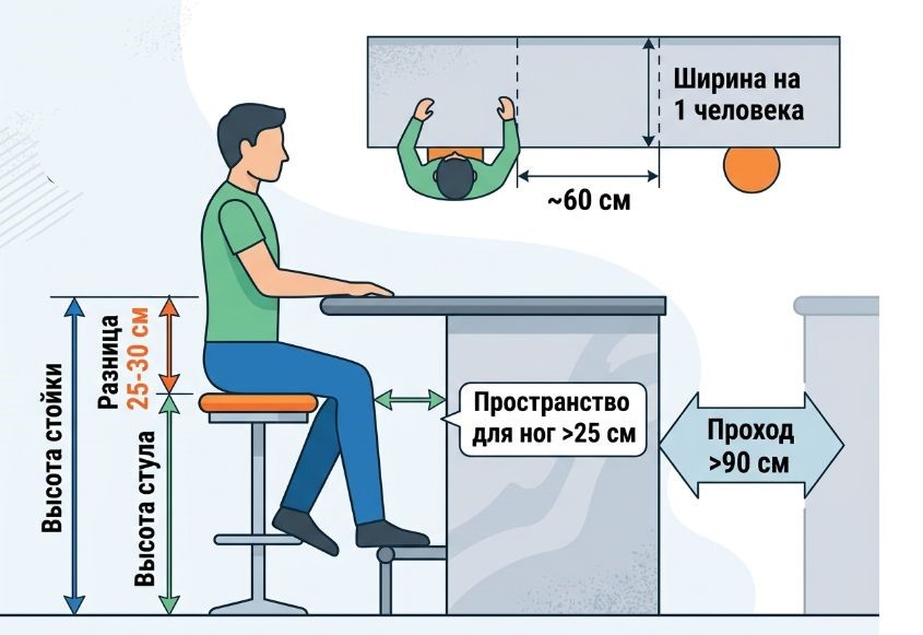 Эргономика барной стойки: все ключевые размеры для комфортной посадки